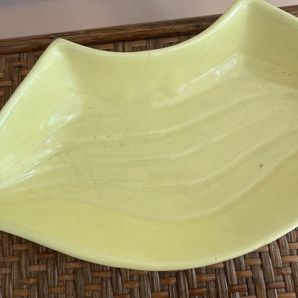 Vintage California Pottery Yellow Cream Lazy Susan Snack Or Chip & Dip
